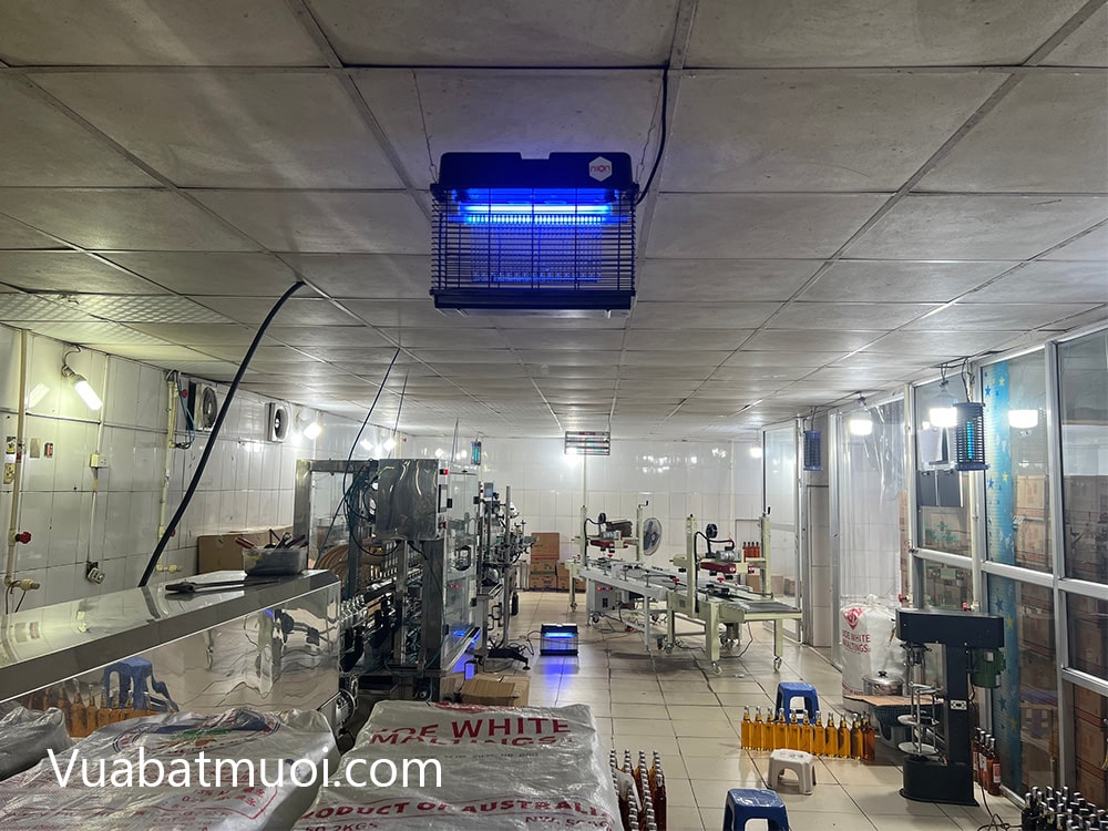 Một mẫu đèn bắt muỗi công nghiệp chống nước của Nion lắp đặt trong nhà xưởng