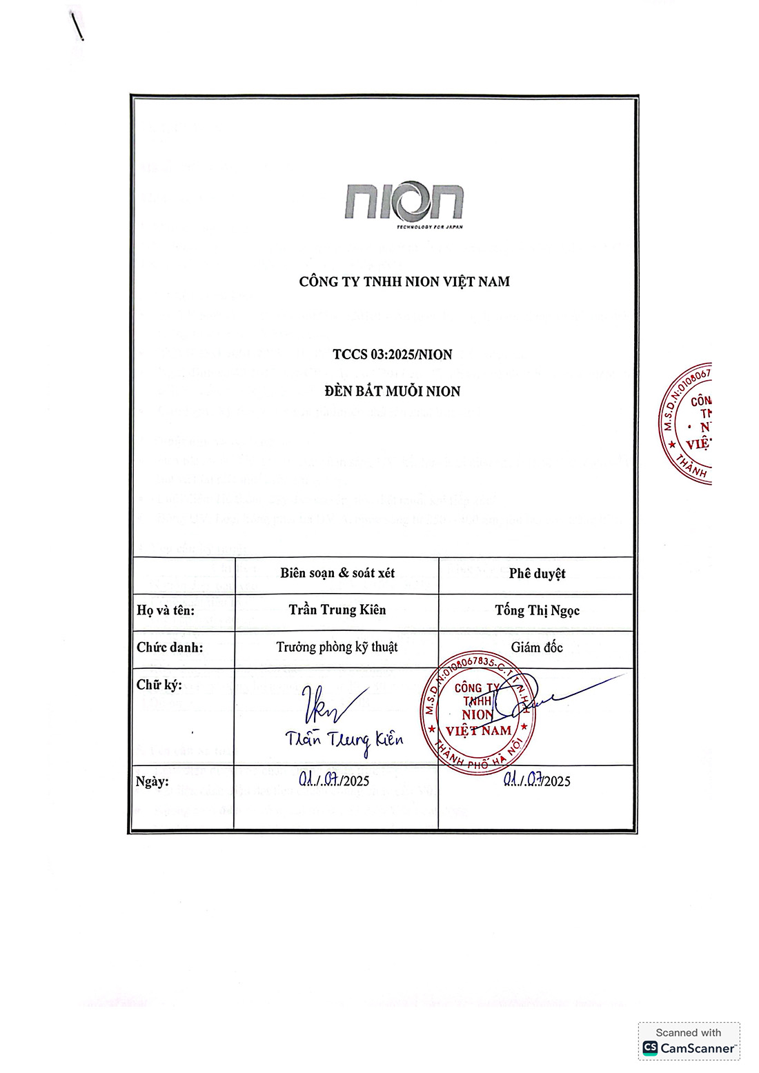 TCCS 03.2025 NION Đèn bắt muỗi NION 1